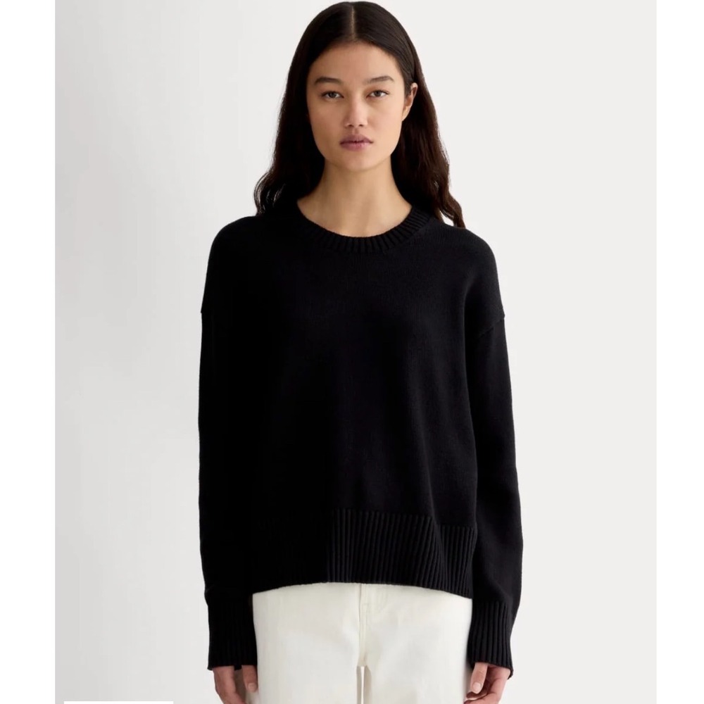 Everlane The Boxy Sweater Oversized Crew Neck Black Knit Cotton XS‎ NWOT
